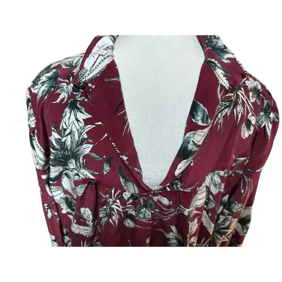 Parker Womens Hamlet Mock Neck Bouquet Floral Print 100% Silk Blouse, Sz Medium - Picture 7 of 10